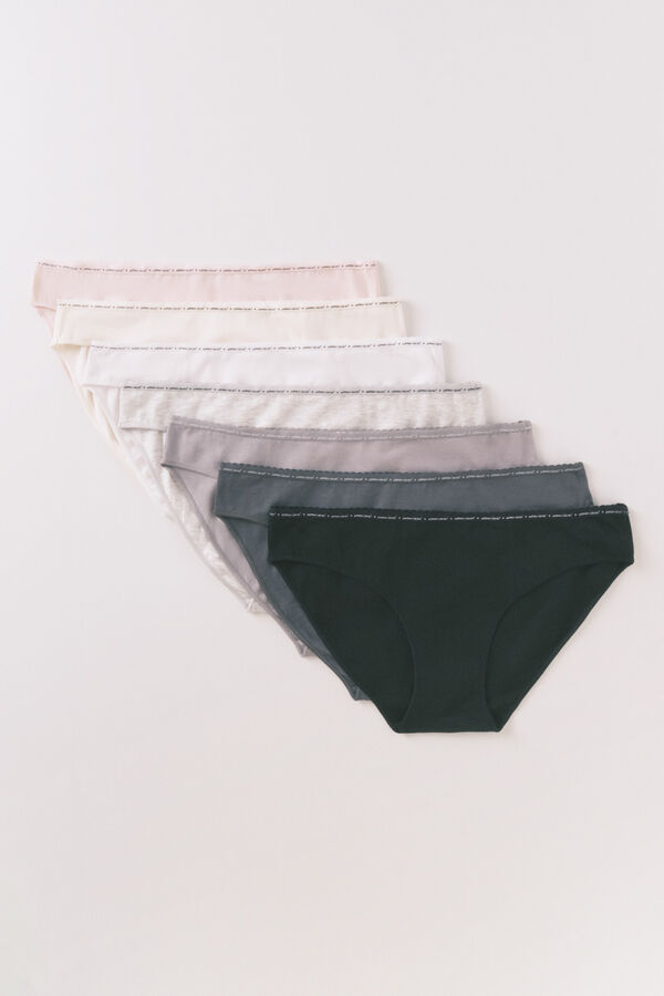 Women'secret Pack de 7 panties clásica de algodón neutro con logo blanco
