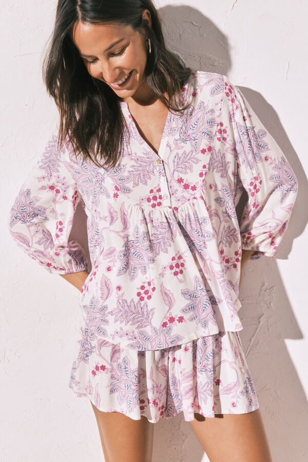 Women'secret Conjunto de falda y playera de dormir estampadas blanco