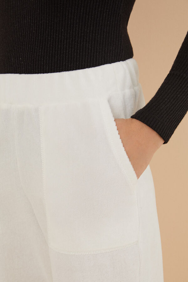 Womensecret Pantalón largo ancho pana marfil marfil