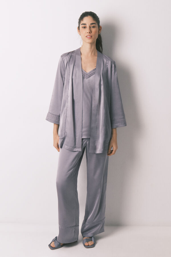 Women'secret Set de pijama satén y encaje gris gris