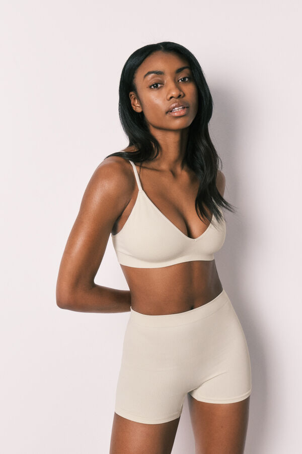 Women'secret Top triangular acanalado sin costuras verde verde