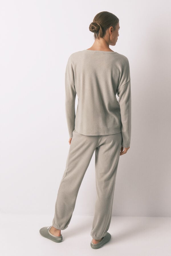 Women'secret Pijama larga textura waffle verde kaki