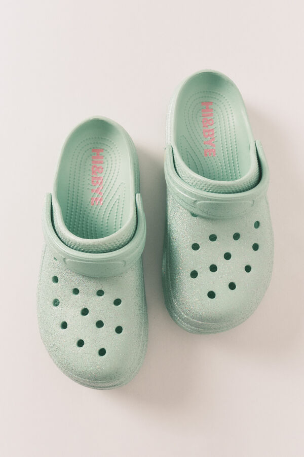 HI&BYE Zueco de plataforma de goma verde brillante verde