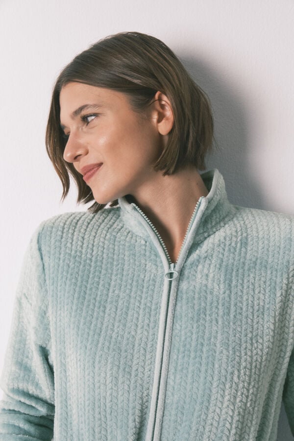 Women'secret Bata midi tejido polar verde verde