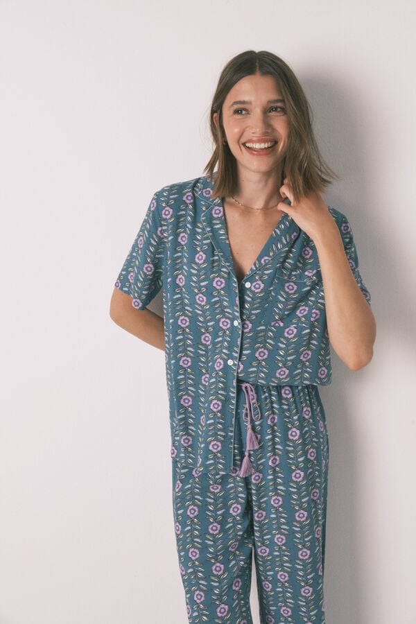 Womensecret Pijama camisera largo con estampado floral verde verde
