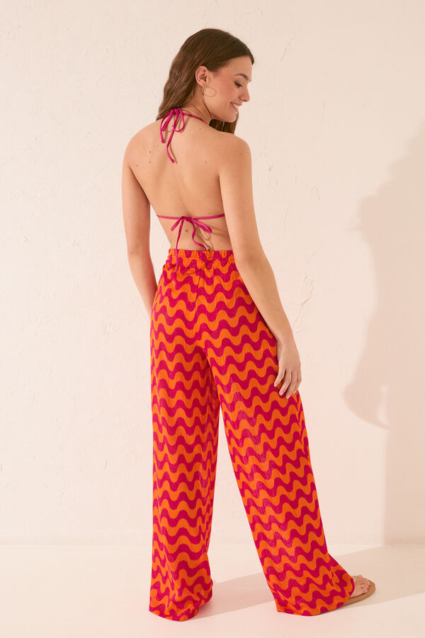 Womensecret Pantalón largo de malla con estampado de ondas rosas rosa