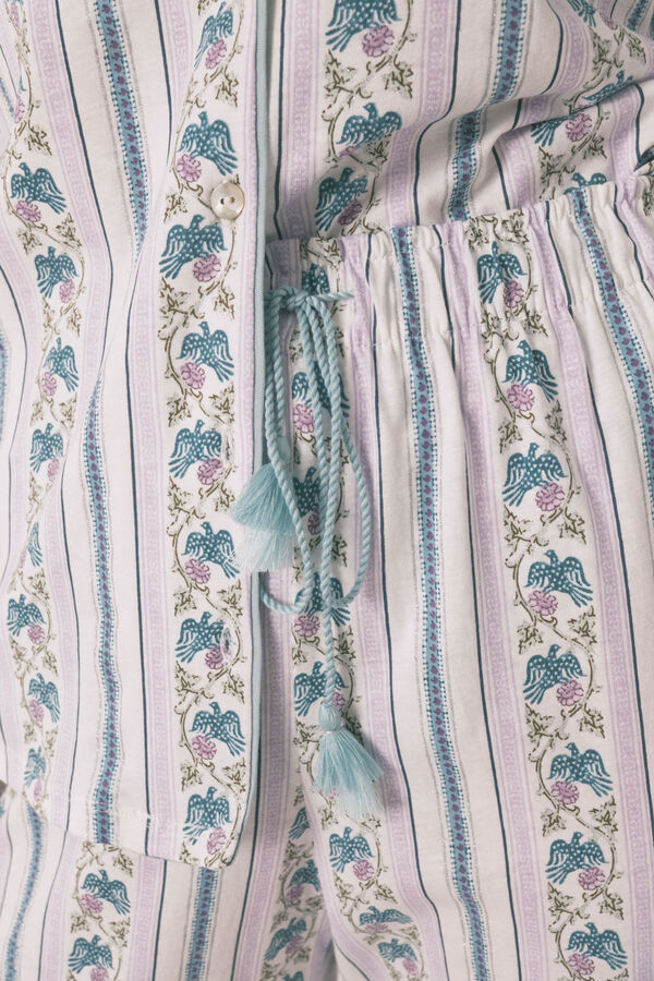 Womensecret Pijama camisera Capri de rayas 100% algodón marfil