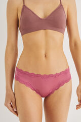 Womensecret Panty brasileño microfibra encaje rosa rosa