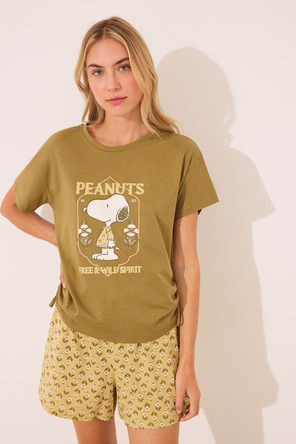 Womensecret Pijama short color caqui de Snoopy kaki