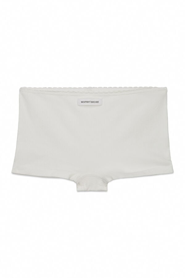 Women'secret Panty boxer sin costuras acanalada blanca marfil