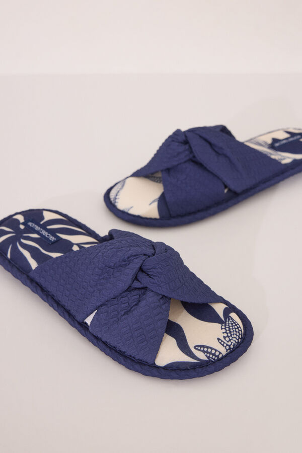 Womensecret Pantuflas para casa con estampado de flores azules azul