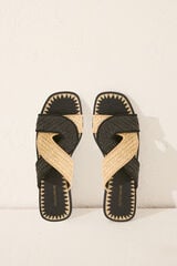 Womensecret Chanclas de rafia negra con tirantes cruzadas negro