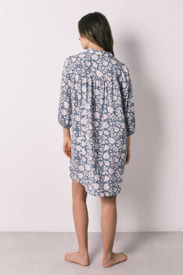 Women'secret Playera de dormir larga de viscosa con estampado de flores rosa estampado