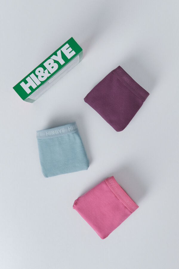 HI&BYE Pack de 3 panties brasileñas en azul, rosa y morado rosa