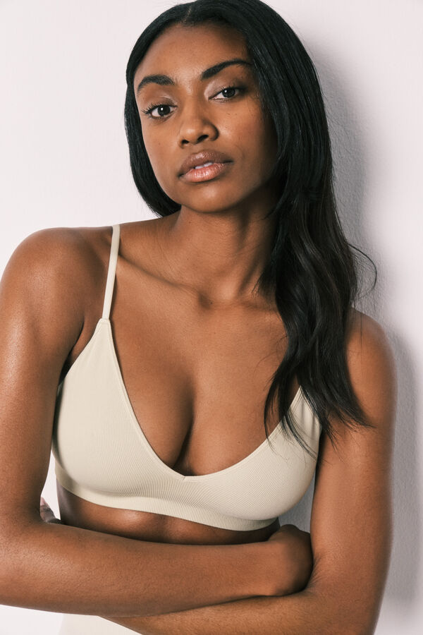 Women'secret Top triangular acanalado sin costuras verde verde