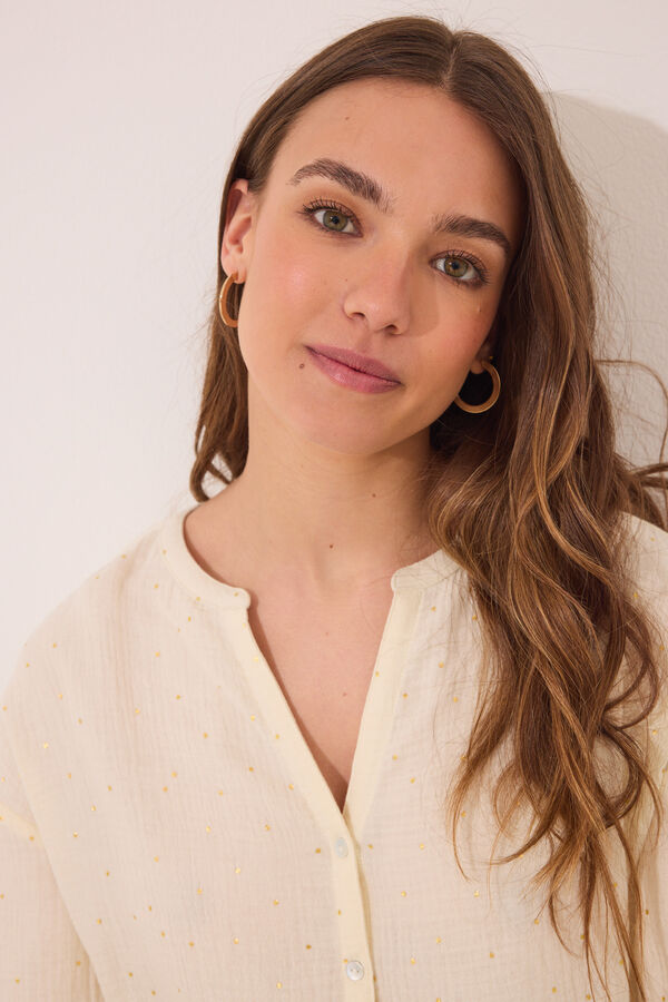 Womensecret Pijama camisera de muselina 100% algodón blanco marfil