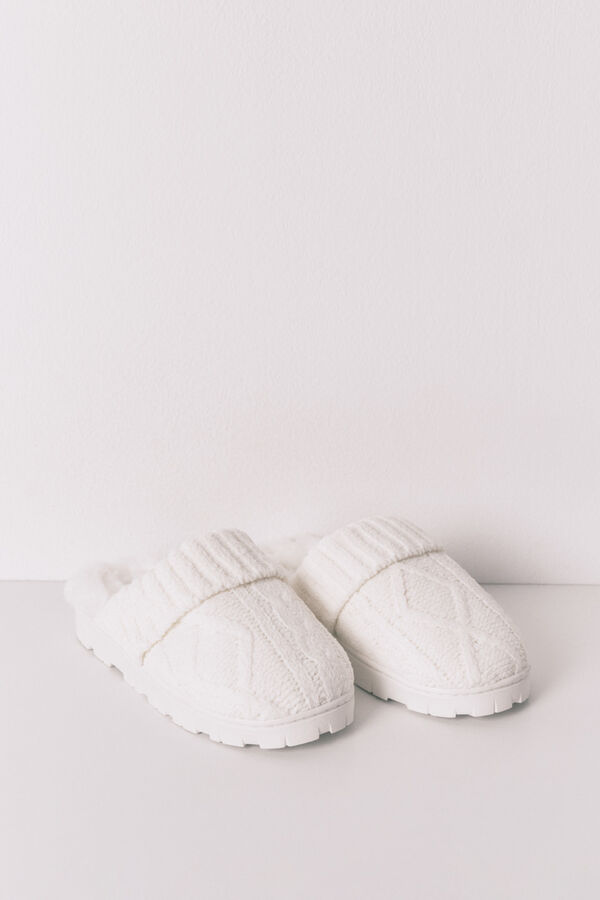 Women'secret Pantuflas para casa de tejido de tricot blancas marfil