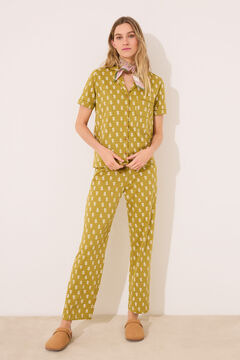 Womensecret Pijama camisera color caqui 100% algodón con estampados estampado