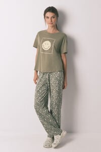 Women'secret Pijama larga Smiley color caqui 100 % algodón