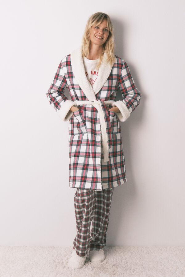 Women'secret Bata de franela y borrego marfil