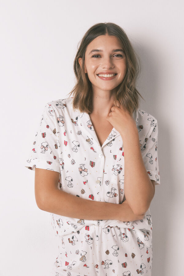 Women'secret Pijama larga camisera 100% algodón blanco Snoopy blanco