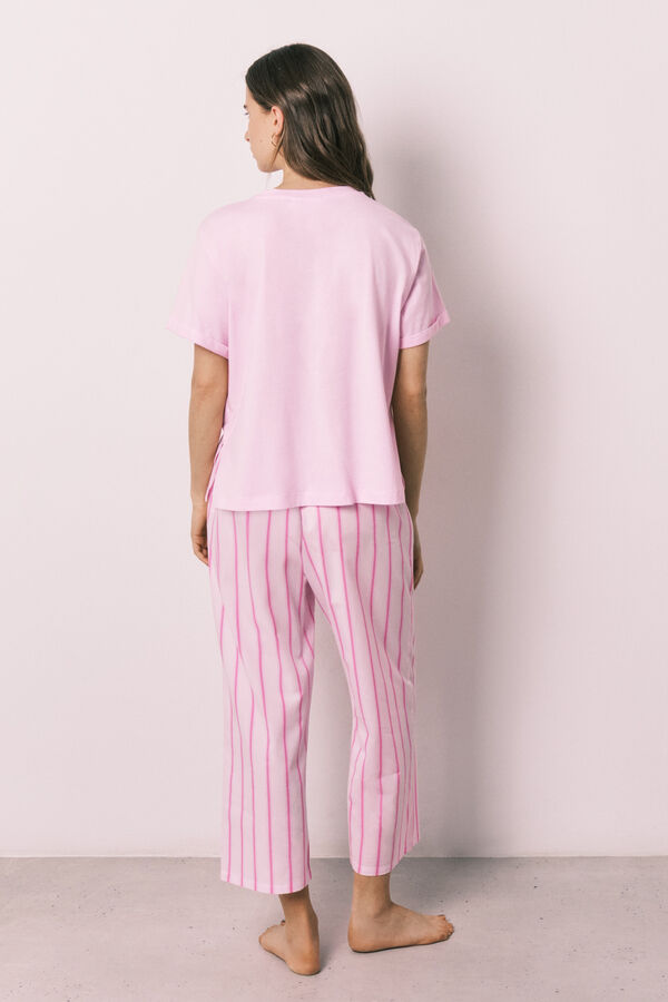 Women'secret Pijama larga SmileyWorld&reg; de rayas rosa rosa