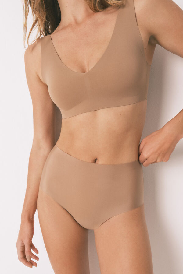 Women'secret Panty beige de tiro alto y corte limpio caf&eacute;