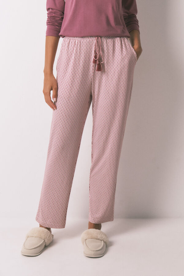Women'secret Pantalón largo zanahoria en tejido rosa suave rosa