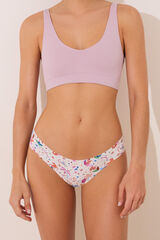 Womensecret Tanga blanca con estampado de corte limpio blanco