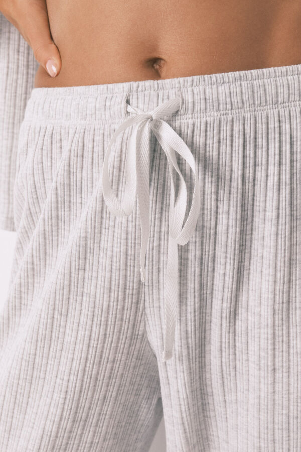Women'secret Pijama larga algodón canalé gris gris