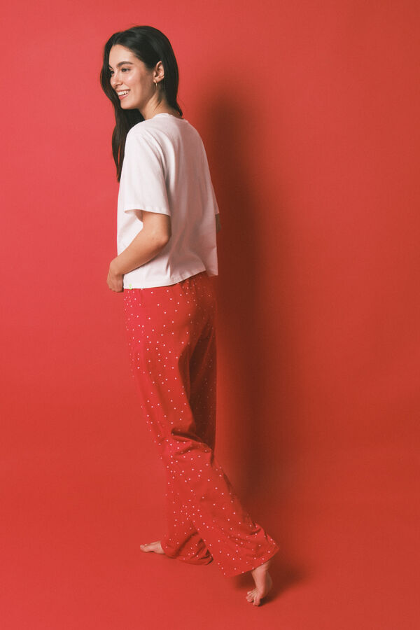 HI&BYE Pijama larga estampada de 100% algod&oacute;n blanca" marfil