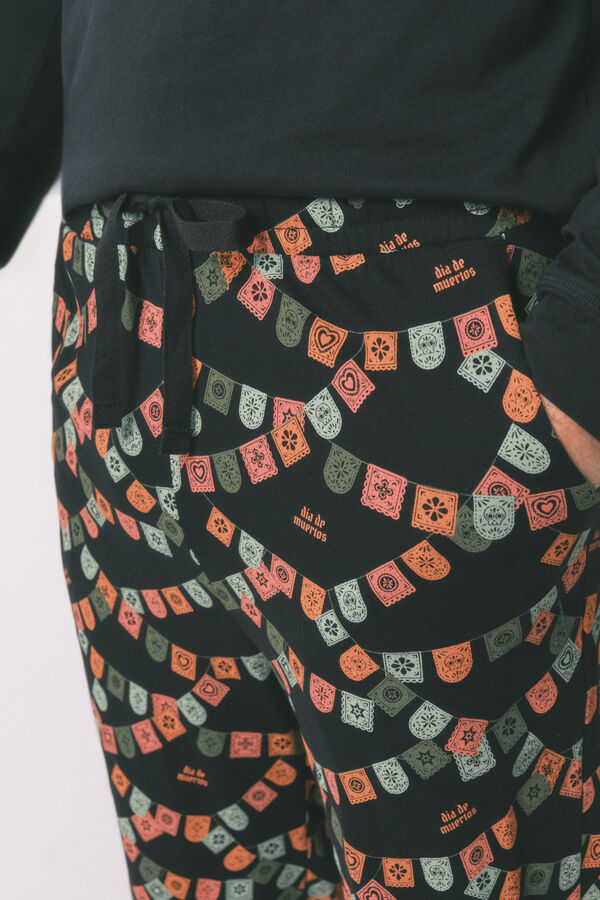 Women'secret Pijama larga "Día de Muertos" 100% algodón en color negro negro