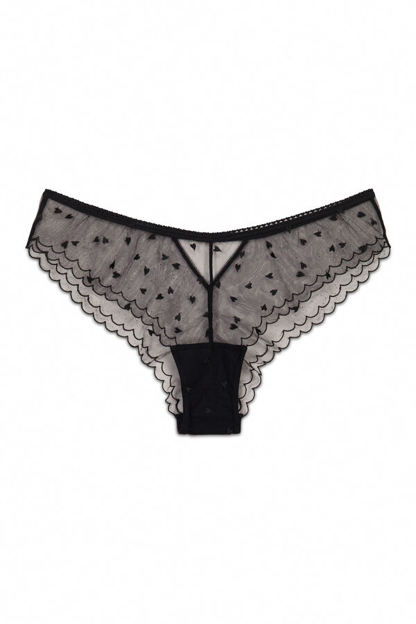 Women'secret Panty brasile&ntilde;a ancha de tul bordado negra negro