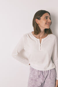 Women'secret Playera blanca de manga larga 100% algodón