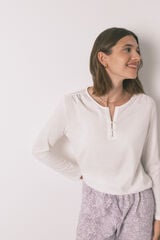 Women'secret Playera blanca de manga larga 100% algodón marfil