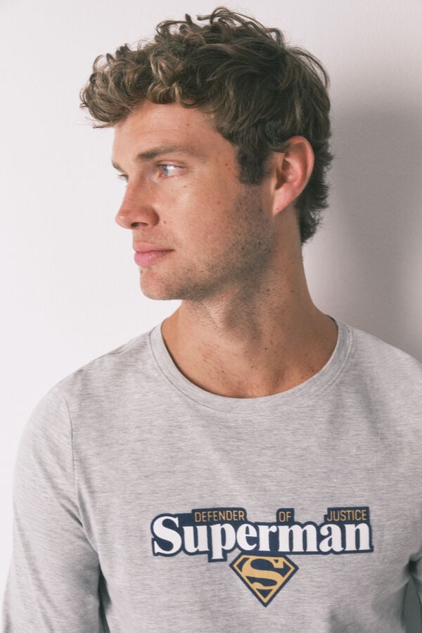 Women'secret Pijama larga de Superman gris 100% algodón  gris