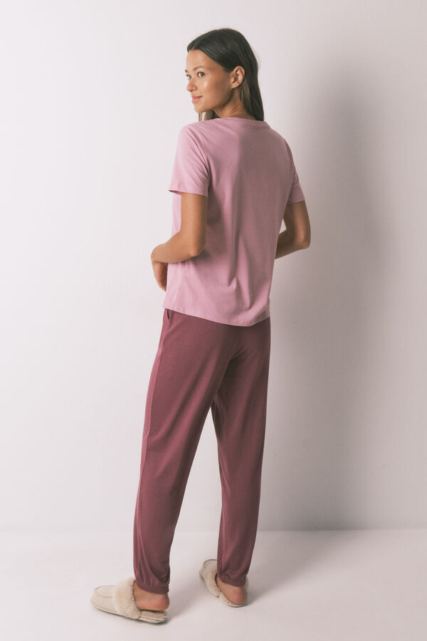 Women'secret Pantalón largo de tejido suave de color granate púrpura