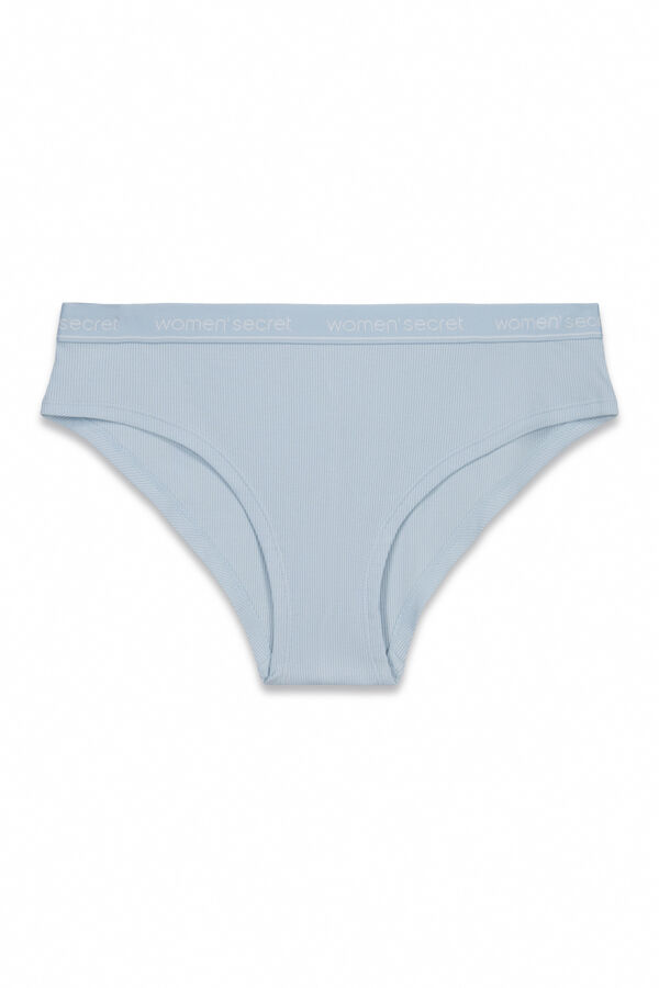Women'secret Panty brasile&ntilde;o ancho acanalado de algod&oacute;n azul azul