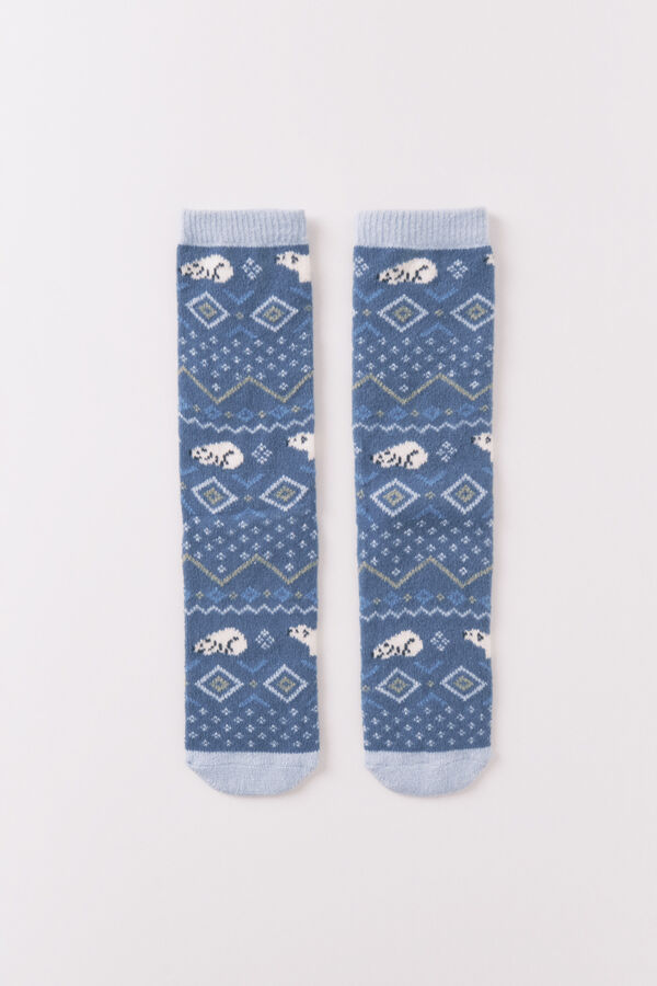 Women'secret Calcetines largos con estampado de oso polar azul