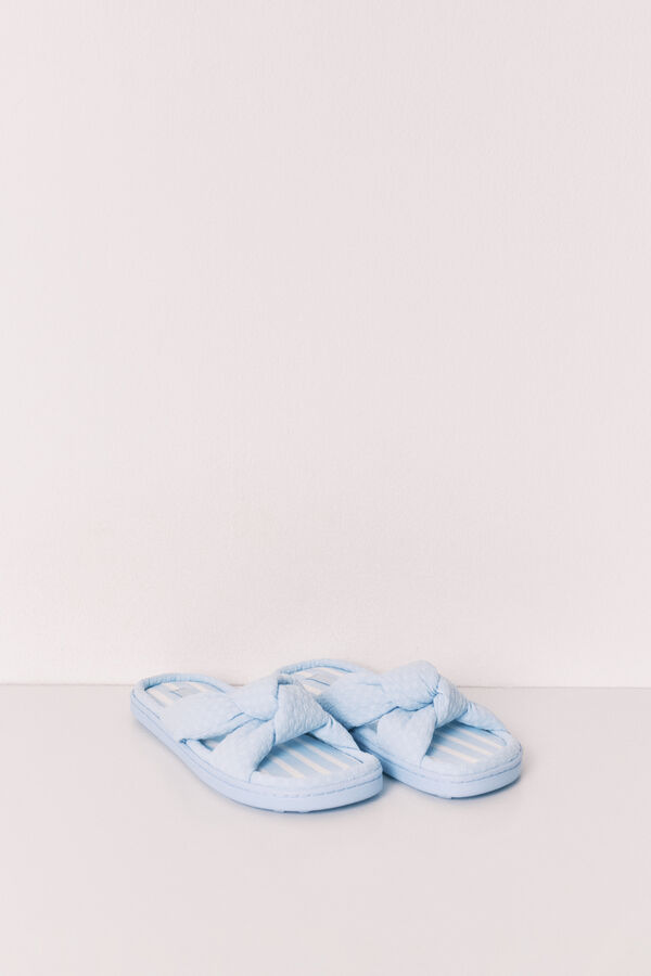 Women'secret Pantuflas con lazo voluminoso azul azul