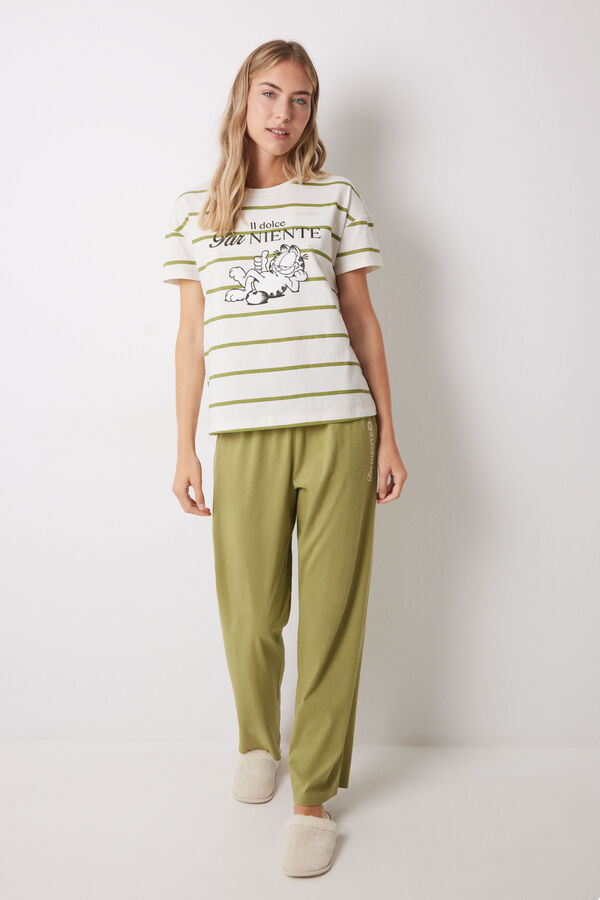 Womensecret Pijama larga de algodón manga corta Garfield marfil