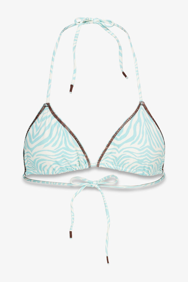 Womensecret Top de bikini triangular con estampado de cortina turquesa estampado