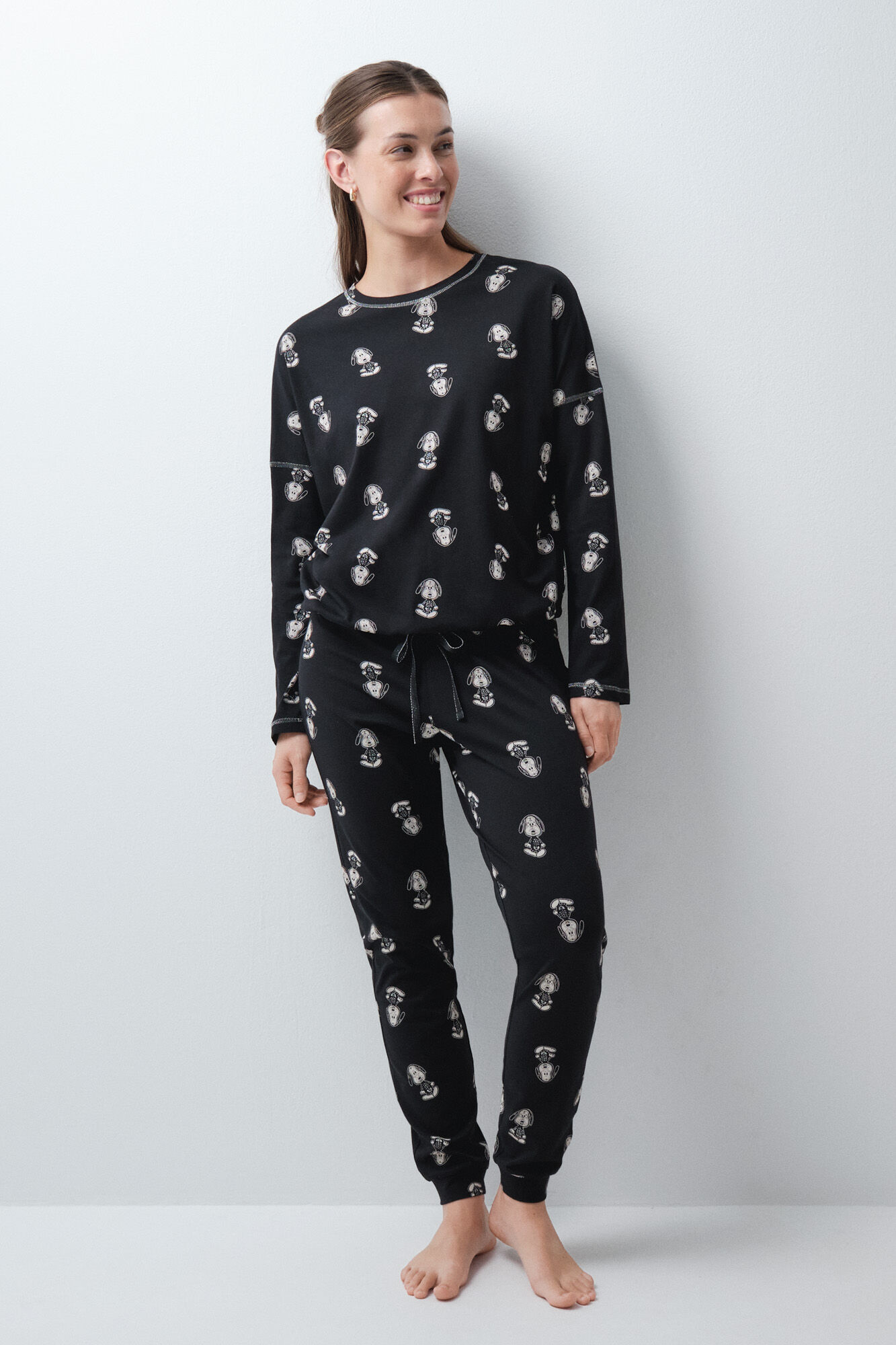 Women'secret Pijama larga de algod&oacute;n Snoopy Halloween