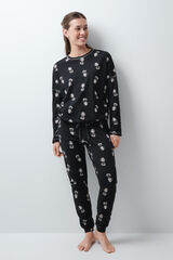 Women'secret Pijama larga de algod&oacute;n Snoopy Halloween negro