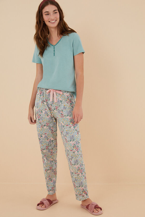 Womensecret Pantalón largo 100% algodón estampado flores Moniquilla estampado