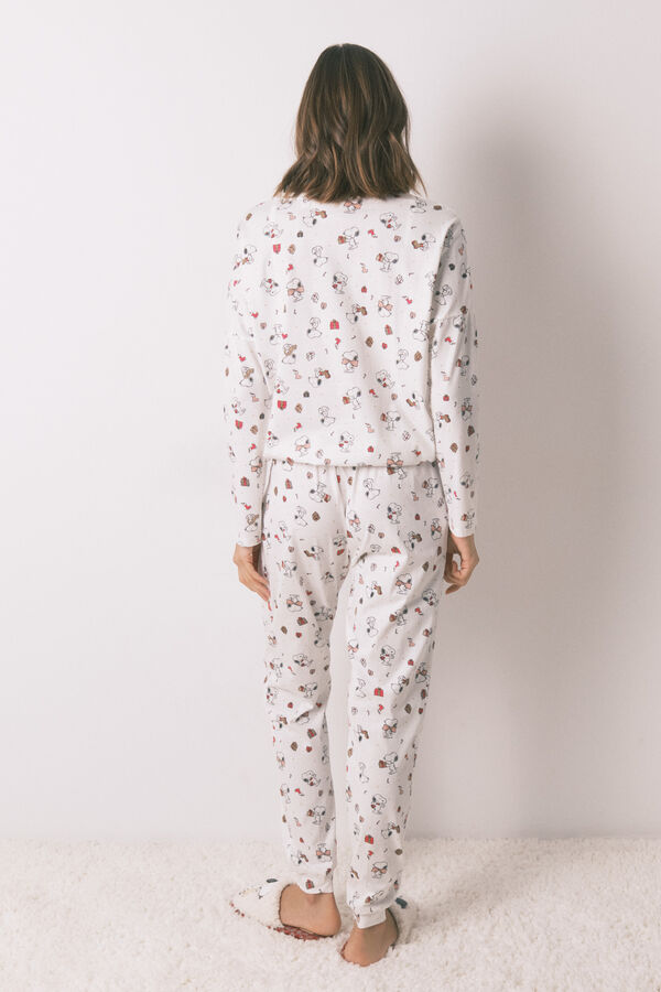 Women'secret Pijama larga 100% algodón blanco Snoopy marfil