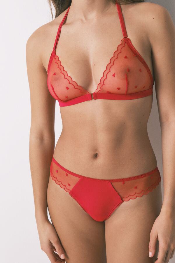 Women'secret Tanga ancha bordada de tul roja rojo