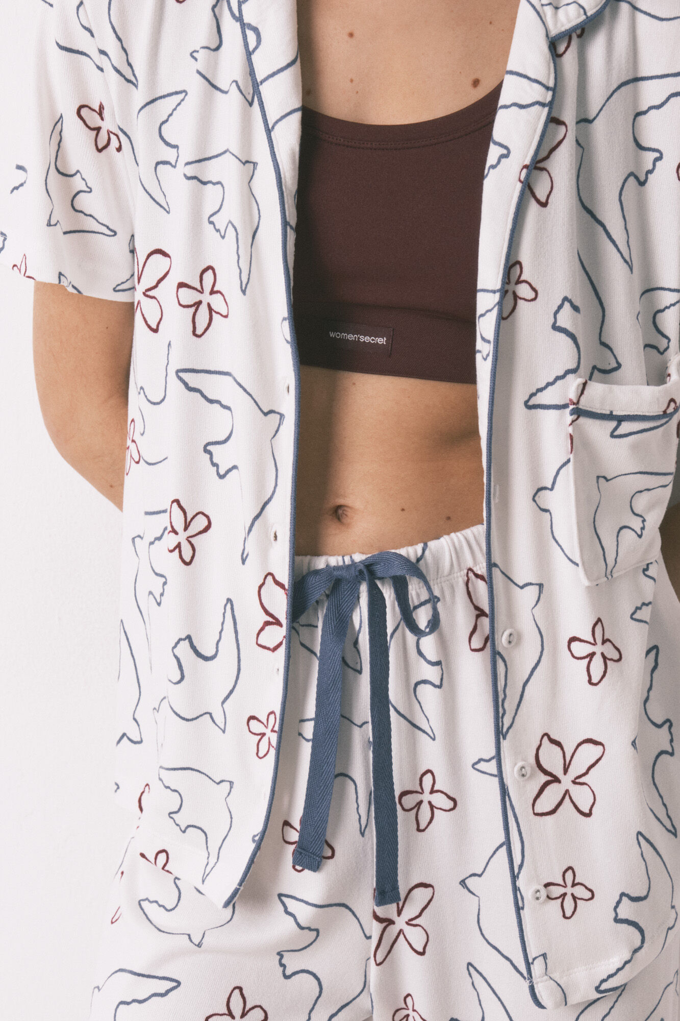 Women'secret Pijama camisera estampado de p&aacute;jaros de algod&oacute;n blanca