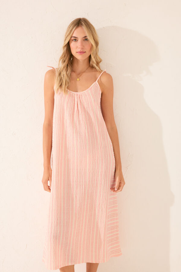 Womensecret Vestido largo de rayas tejidas en color rosa rosa
