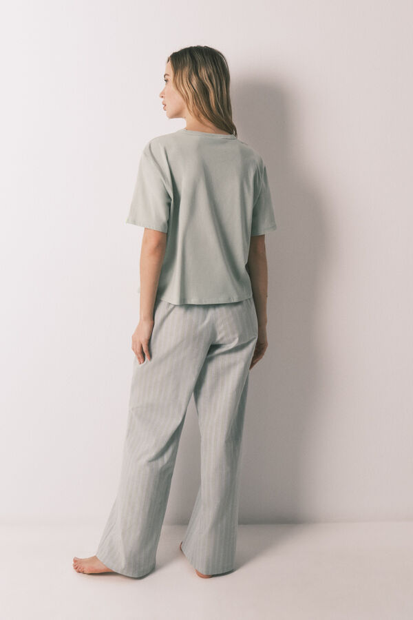 HI&BYE Pijama larga a rayas de 100% algod&oacute;n verde verde